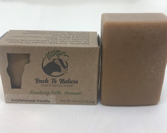 Jabón de leche de cabra con sándalo y vainilla con manteca de cacao añadida, jabón perfumado para hombres