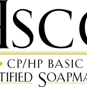 May include: Black and gold logo for the HSCG Certified Soapmaker, with the text "CP/HP BASIC" underneath.