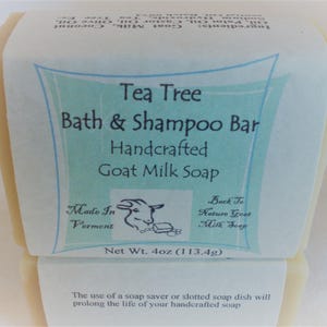 Tea Tree Goat Milk Bath & Shampoo Bar, made with essential oils. Artisan soap, cold process soap handmade full of lather image 1