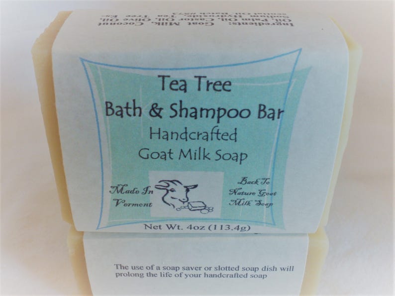 Tea Tree Goat Milk Bath & Shampoo Bar, made with essential oils. Artisan soap, cold process soap handmade full of lather image 1