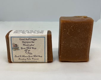 Good Stuff All-Natural Dog Shampoo Bar, natural dog shampoo, goat milk soap for dogs with all the good stuff added.