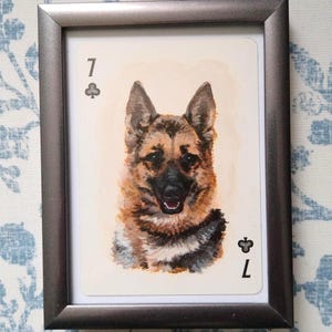 Retrato de perro en miniatura / Pintado a mano sobre naipe / Pintura acrílica original / Pastor alemán