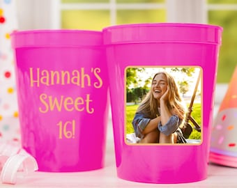 16th Birthday Custom Stadium Cups, Personalized Photo Party Cups, Personalized 16th Birthday, Print Any Image, Party Decorations and Favors
