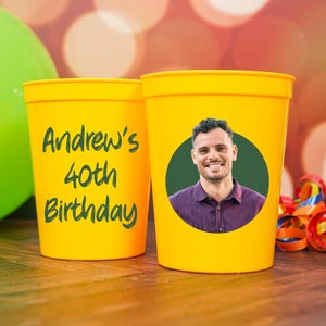 40th Birthday Party Cups, Personalized Birthday Stadium Cup, Plastic Birthday Decorations, 40 Years Old Party Favors, Custom Photo Party Cup