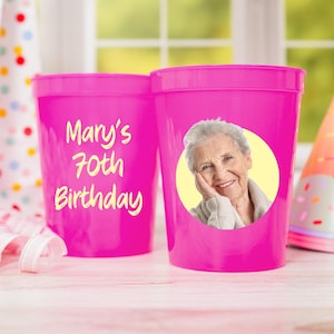70th Birthday Party Cups, Personalized Birthday Stadium Cup, Plastic Birthday Decorations, 70 Years Old Party Favors, Custom Photo Party Cup