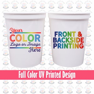 Custom Full Color Logo Printed on 16 Oz Stadium Cup for Expo Trade Shows, Personalized Promo Tumbler for Corporates Giveaway, Branded Merch image 1