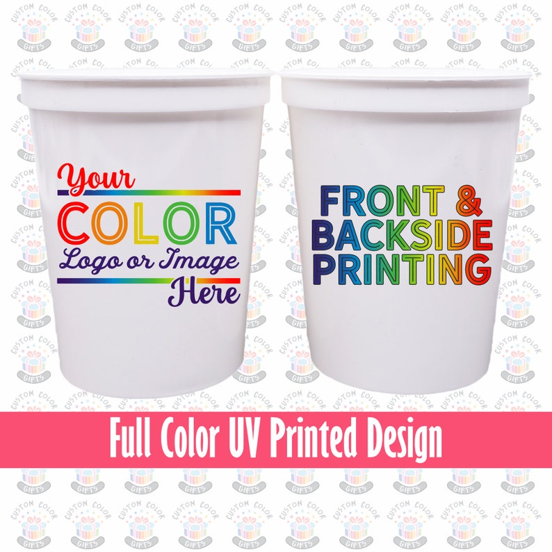 Custom Full Color Logo Printed on 16 Oz Stadium Cup for Expo Trade Shows, Personalized Promo Tumbler for Corporates Giveaway, Branded Merch image 1