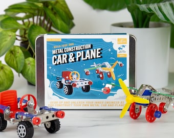 Metal Car & Aeroplane Construction Kit: STEM DIY Toy for Ages 6+