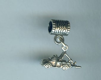 Sterling TOW TRUCK Bead Charm for  all Name Brand Add a Bead Bracelets- 3D - Wrecker Truck
