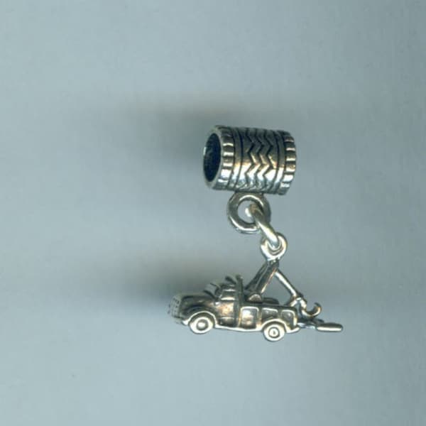 Sterling TOW TRUCK Bead Charm for  all Name Brand Add a Bead Bracelets- 3D - Wrecker Truck