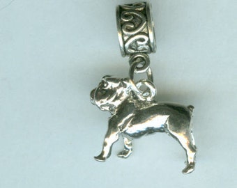 Sterling BULLDOG Bead Charm for All Name Brand Add a Bead Bracelets - 3D HEAVY