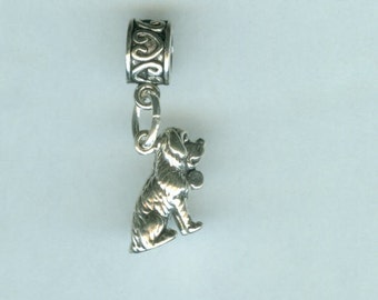 Sterling ST. BERNARD Dog Bead Charm for All Name Brand Add a Bead Bracelets - Heavy 3D