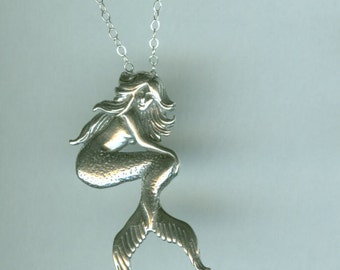 Sterling MERMAID Pendant AND Chain - Gorgeous - Large