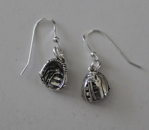 Sterling Silver 3D BASEBALL GLOVE Earrings Sports - Etsy