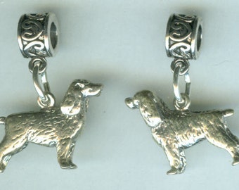 Sterling Silver COCKER SPANIEL DOG Bead charm for all Name Brand Add a Bead Bracelets - Heavy 3D