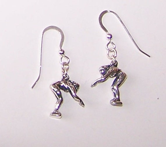 Sterling Silver 3D SWIMMER DIVING Earrings French Earwires Etsy