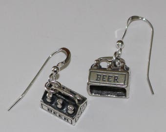 Sterling Silver 3D 6 PACK of BEER Earrings - Alcohol, Party