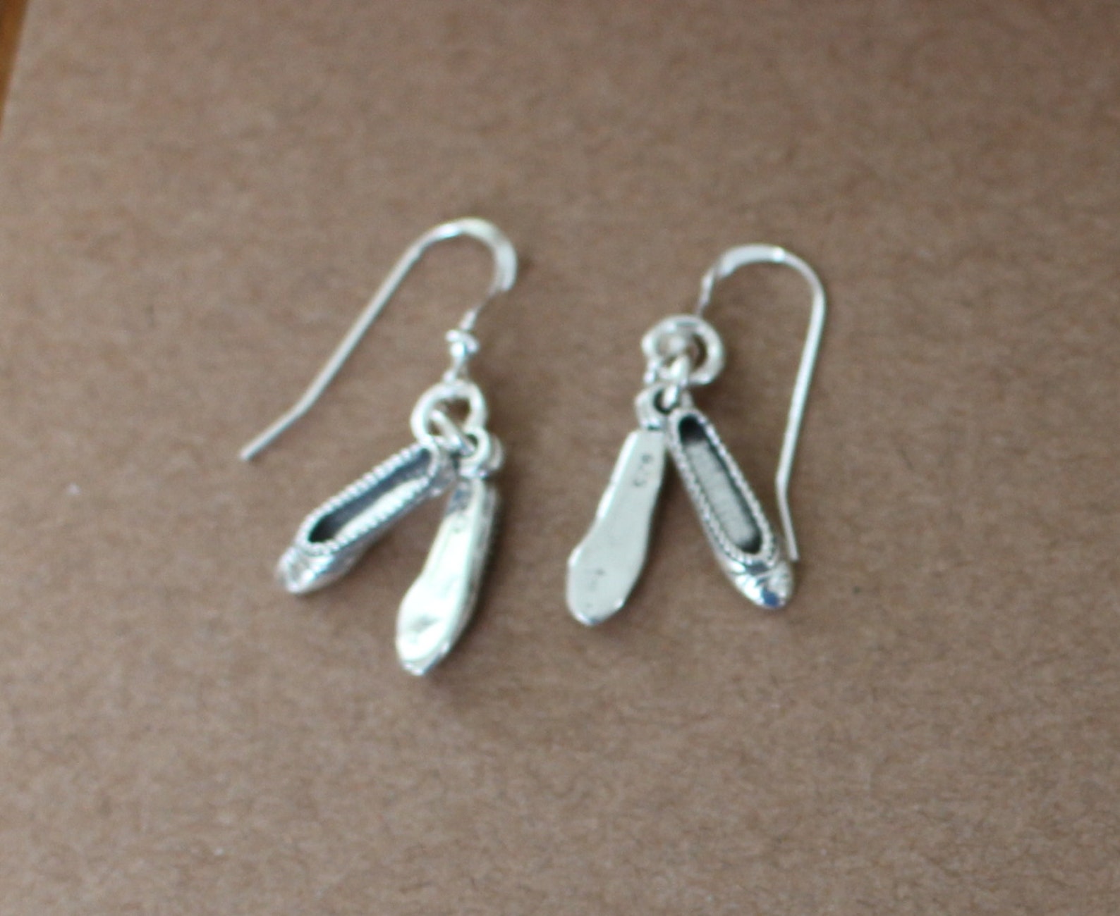 sterling silver 3d ballet slipper earrings -- dance shoe, arts