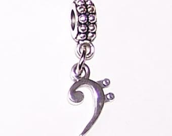 Sterling MUSICAL BASS CLEF Bead Charm for All Name Brand Add a Bead Bracelets