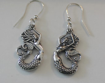 Sterling Silver MERMAID Earrings - Norse, Sea, Fish, Mythology, Fantasy