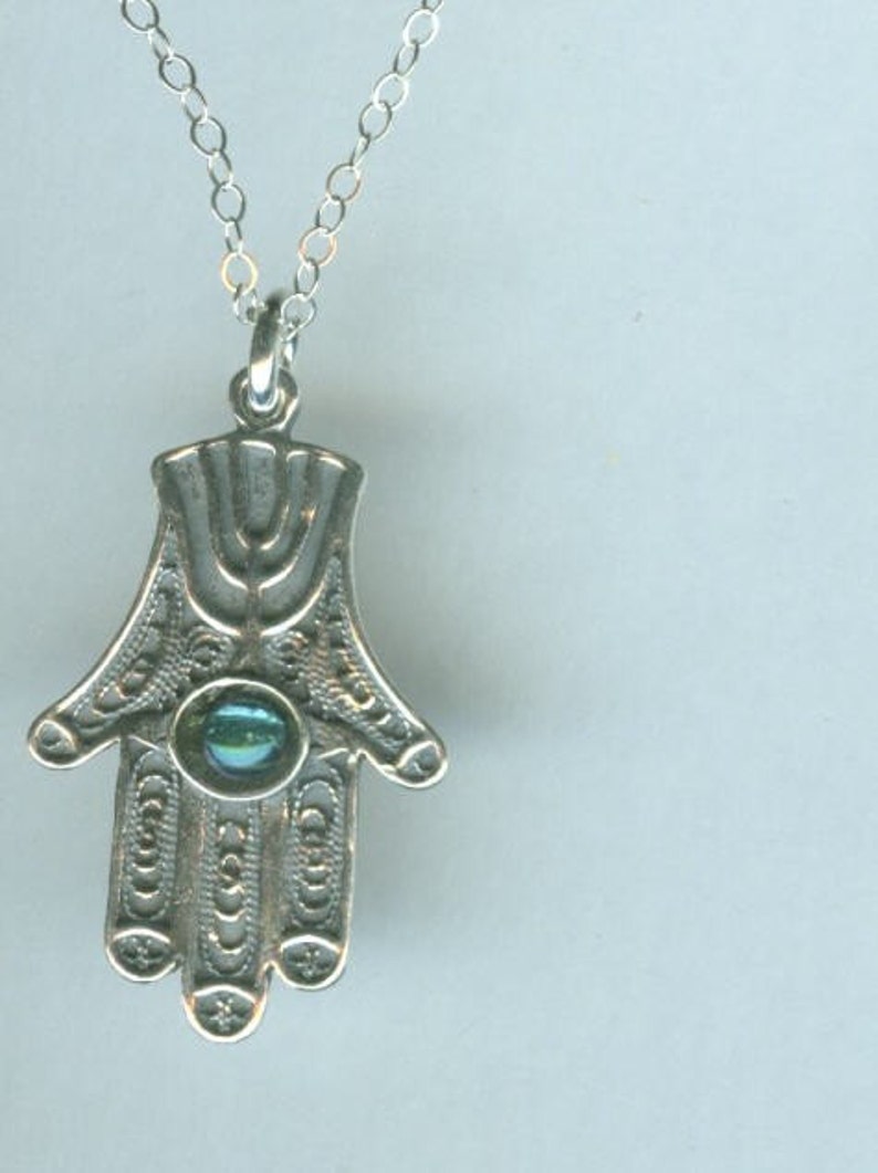 Sterling HAMSA with AQUA AURA Pendant