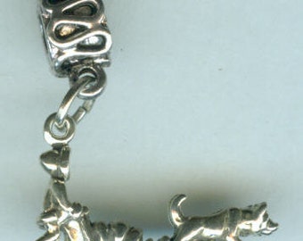 Sterling Silver HUSKY DOG SLED Team Bead Charm for  All Name Brand Add a Bead Charm Bracelets - 3D Heavy