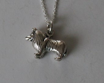 Sterling 3D COLLIE DOG Pendant and Chain  - Dog, Pet - Heavy