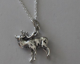 Sterling Silver 3D ELK Pendant and 20 Inch Chain - Wildlife, Totem