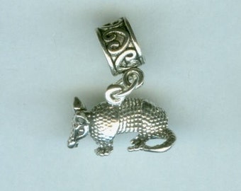 Sterling ARMADILLO Bead Charm for all Name Brand Add a Bead Charm Bracelets -- 3-Dimensional