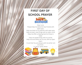 First Day Of School Prayer, Back To School Printable Prayer, Christian Prayer Card, First Day Prayer, School Prayer, Christian School Prayer