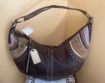 NWT Vintage Coach Brown Distressed Leather Soho Grommet Studded Hobo Large Bag