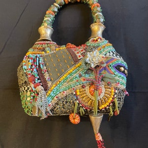 Rare Vintage Mary Frances Purse with Multi Color Bead Work and Exotic Embellishments.