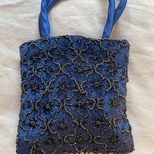 Vintage Royal Blue Bead Embroidered Purse. Pristine Condition. 6.5x6&quot;