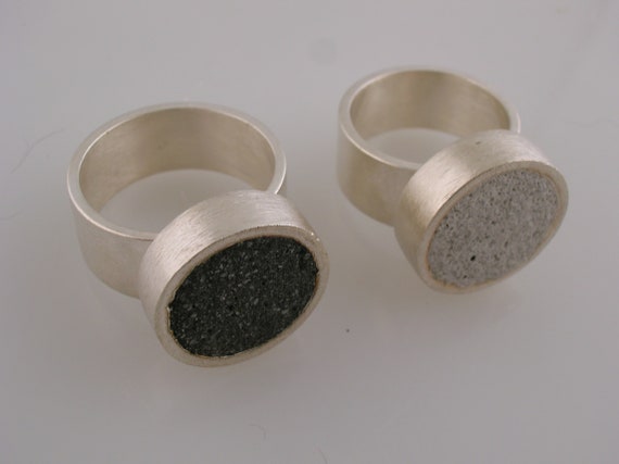 Concrete and Sterling Silver Statement Ring (Wide Band)