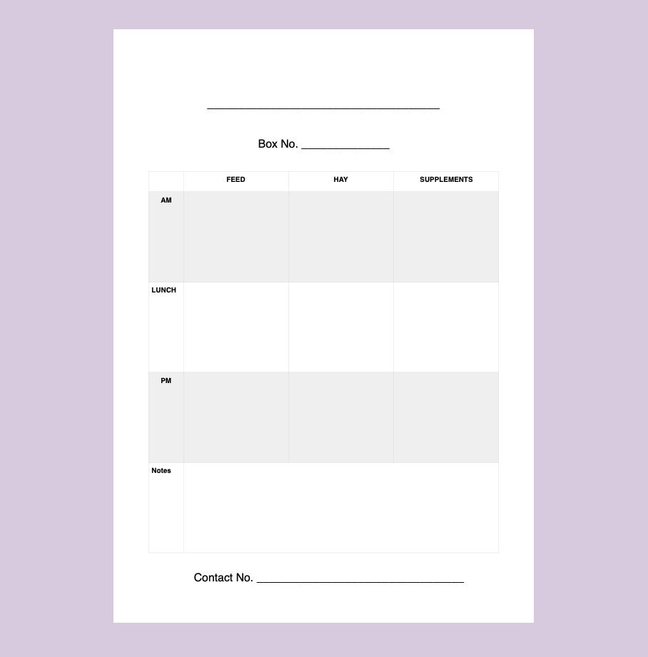 Horse Feed Chart - Etsy