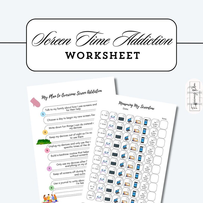 Screen Time Addiction Worksheet | Screen Time Tracker | Digital Detox ...