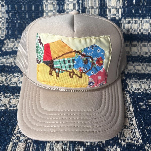 Vintage Quilted mit bestickter Büffel Trucker Mütze