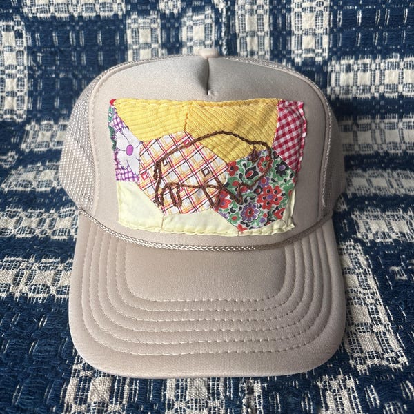 Vintage Quilted mit bestickter Büffel Trucker Mütze