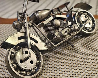 Retro Metal Motorcycle Model: Desk Sculpture, Bike Enthusiast Decor