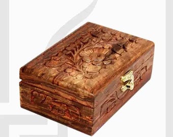Hand Carved Wooden Jewelry Box: Pakistani Handicraft, Velvet Lined