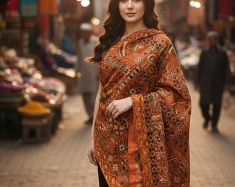 Embroidered Net Bridal Dupatta Shawl, Indian Wedding Barat Mehndi