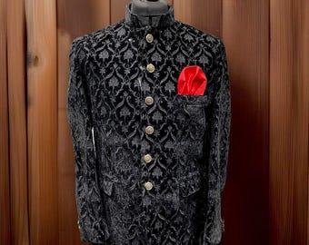 Mens Prince Coat Jacket Groom Dulha Party Wedding Black Indian Velvet