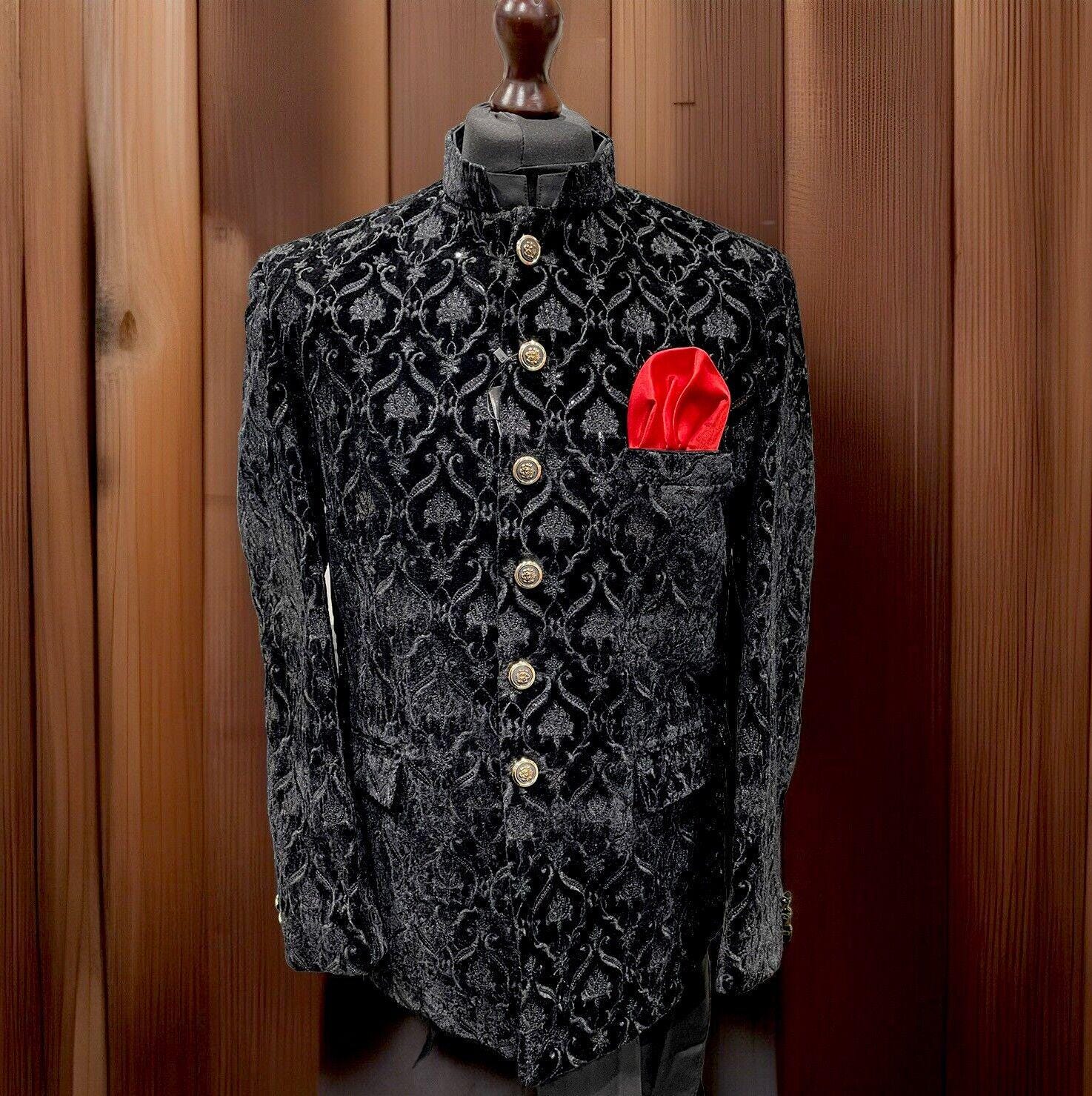 Mens Prince Coat Jacket Groom Dulha Party Wedding Black Indian Velvet Etsy UK