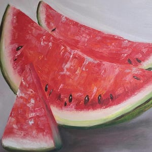 watermelon pink fruits red green ART small picture oil painting wall livingroom kitchen decor for home birthday mother&#39;s day gift  30×40cm