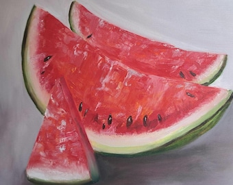 watermelon pink fruits red green ART small picture oilpaint wall livingroom kitchen decor for home birthday mothers valentinas gift  30×40c