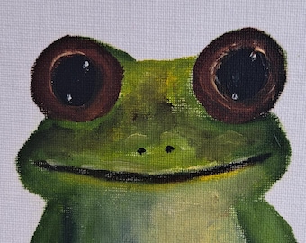 green frog oil paint funny animal  small picture natural childrens room decor birthday mother's valentinas day giftmini presents 5.9×7.9inch