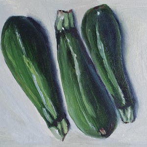green zucchini vegetable small picture oil painting miniature home wall kitchen decor birthday mother&#39;s day gift present 6×8 inches