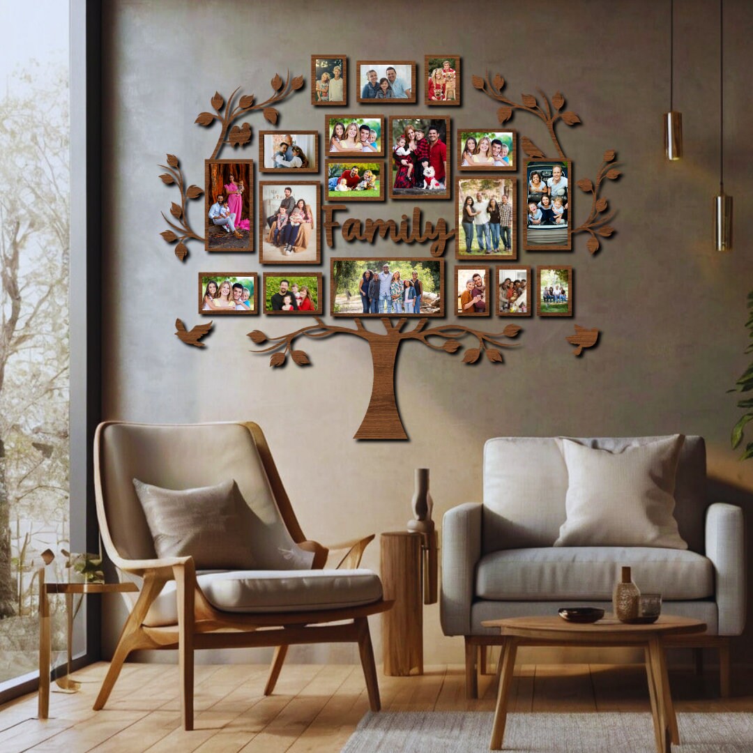 Large Wooden Family Tree Photo Collage Wall Art, Large Wooden Family ...