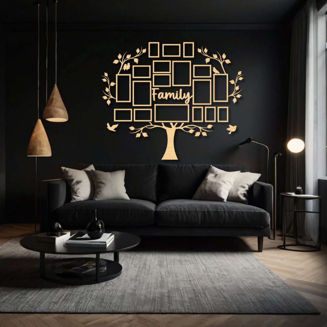 Large Wooden Family Tree Photo Collage Wall Art, Large Wooden Family ...