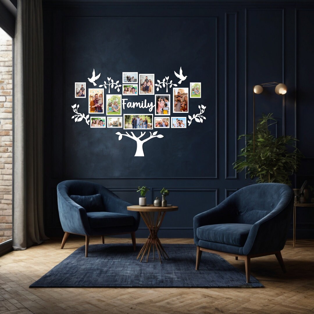 Wooden Family Tree Photo Collage Wall Decor, Living Room Wooden Wall ...